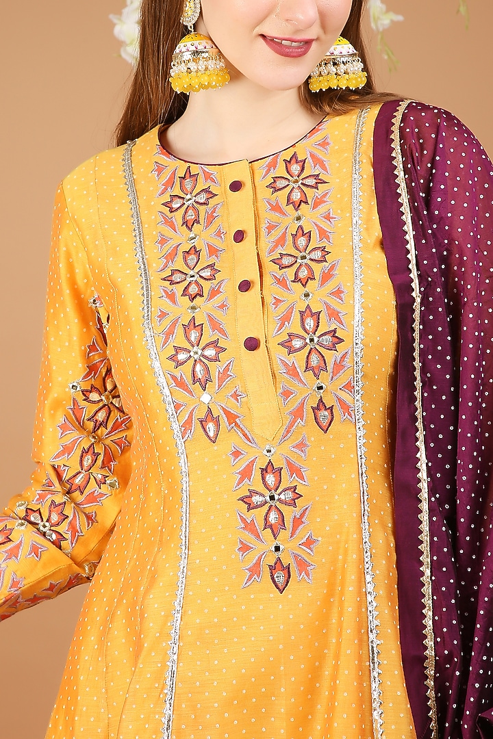 Yellow Chanderi Party Wear Anarkali Set by Taara at Pernia's Pop Up Shop