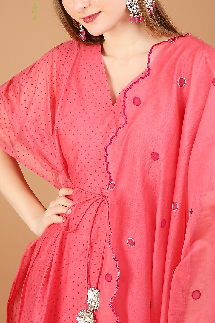 Pink Chanderi Kaftan Kurta Set by Taara at Pernia's Pop Up Shop