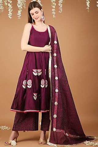 Purple Chanderi Kurta Set by Taara