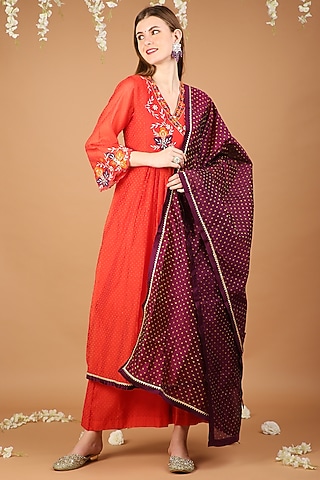 Orange Chanderi Kurta Set by Taara