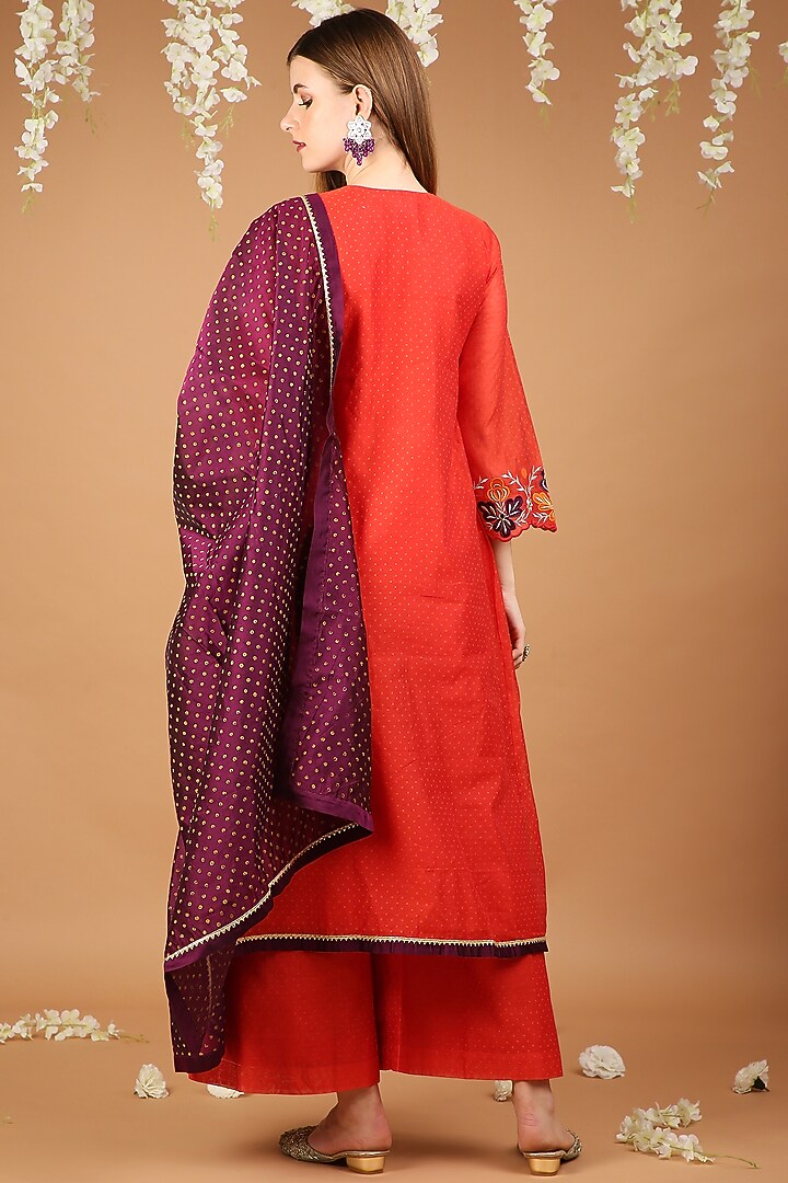 Orange Chanderi Kurta Set by Taara at Pernia's Pop Up Shop
