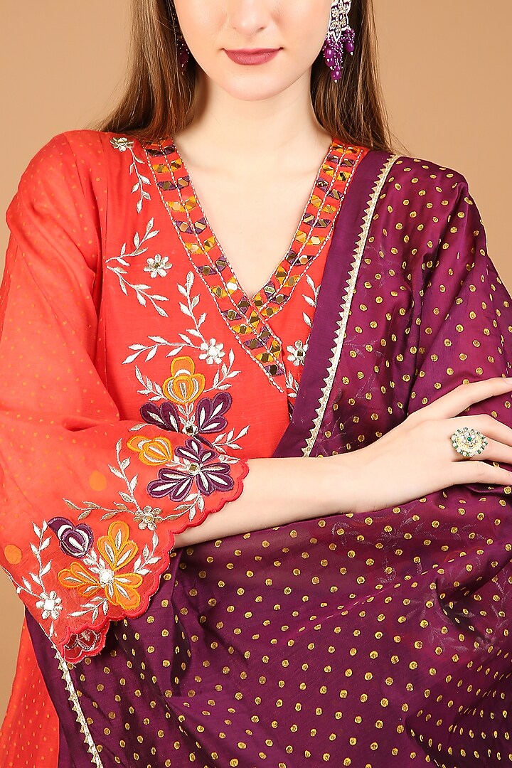 Orange Chanderi Kurta Set by Taara at Pernia's Pop Up Shop