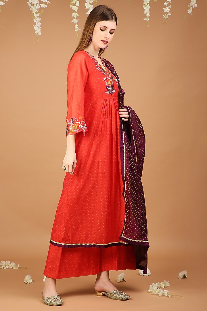 Orange Chanderi Kurta Set by Taara at Pernia's Pop Up Shop