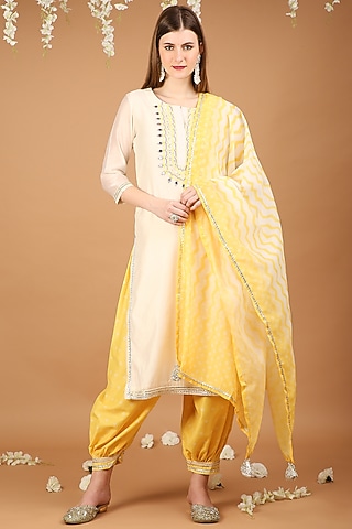 Off-White Chanderi Afghani Kurta Set by Taara