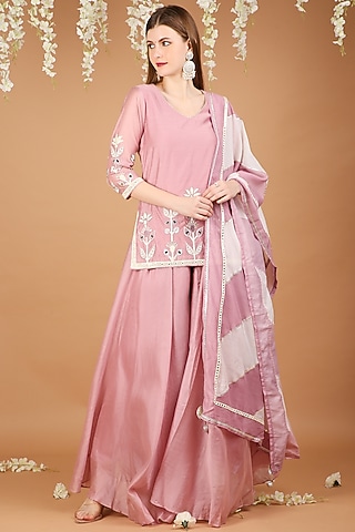 Onion Pink Chanderi Kurta Set by Taara