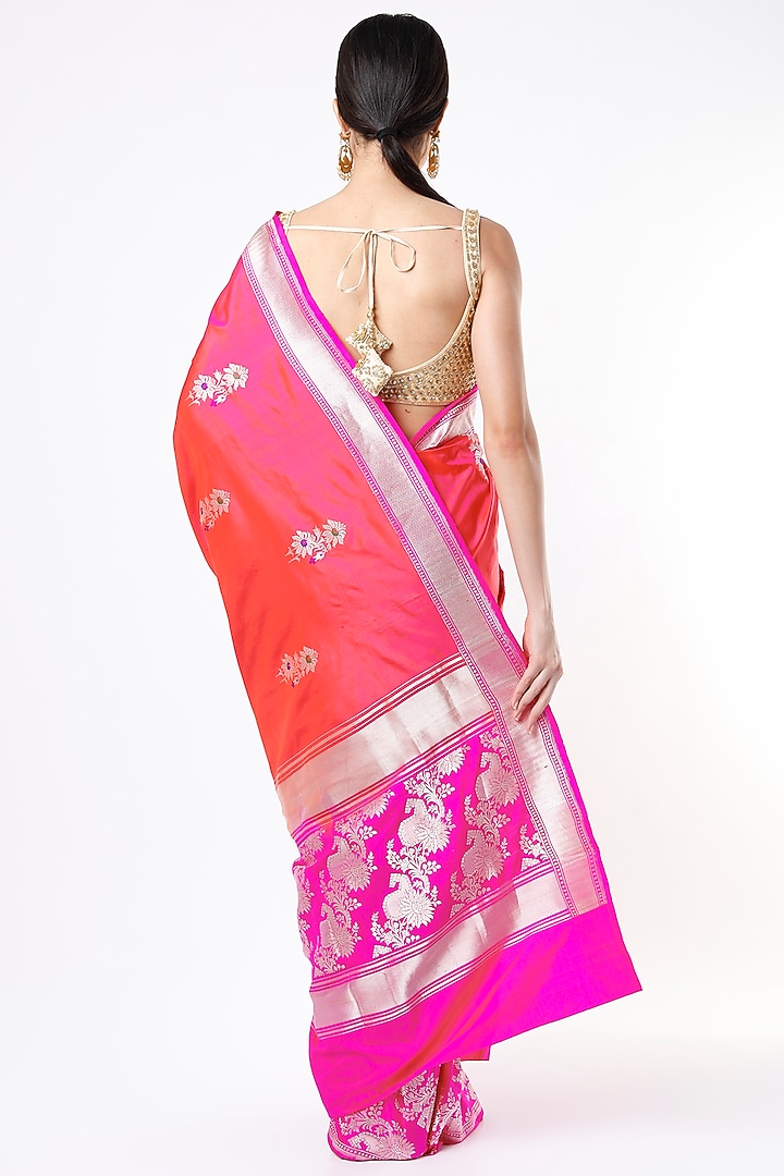 Hot Pink Pure Katan Silk Wedding Saree Set by Taba Kashi By Artika Shah at Pernia's Pop Up Shop