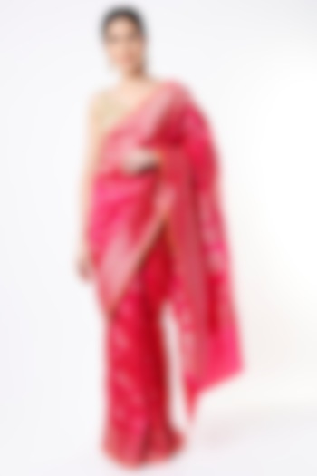 Fuchsia Pure Katan Silk Saree Set by Taba Kashi By Artika Shah