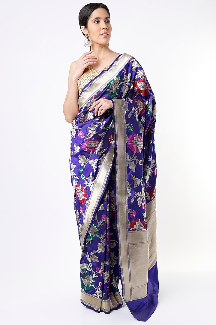 Purple Katan Silk Patola Saree Set by Taba Kashi By Artika Shah