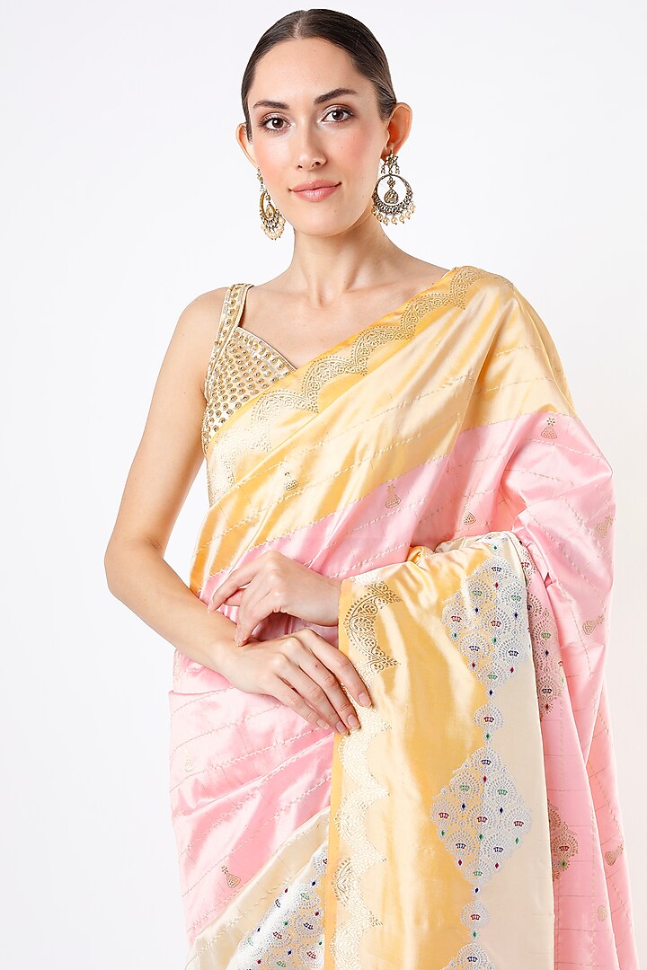 Multi-Colored Rangkat Dyed Wedding Saree Set by Taba Kashi By Artika Shah at Pernia's Pop Up Shop