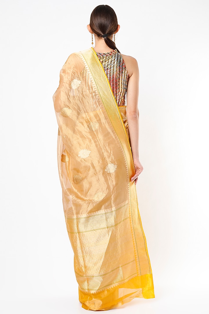 Gold & Yellow Katan Silk Wedding Saree Set by Taba Kashi By Artika Shah at Pernia's Pop Up Shop