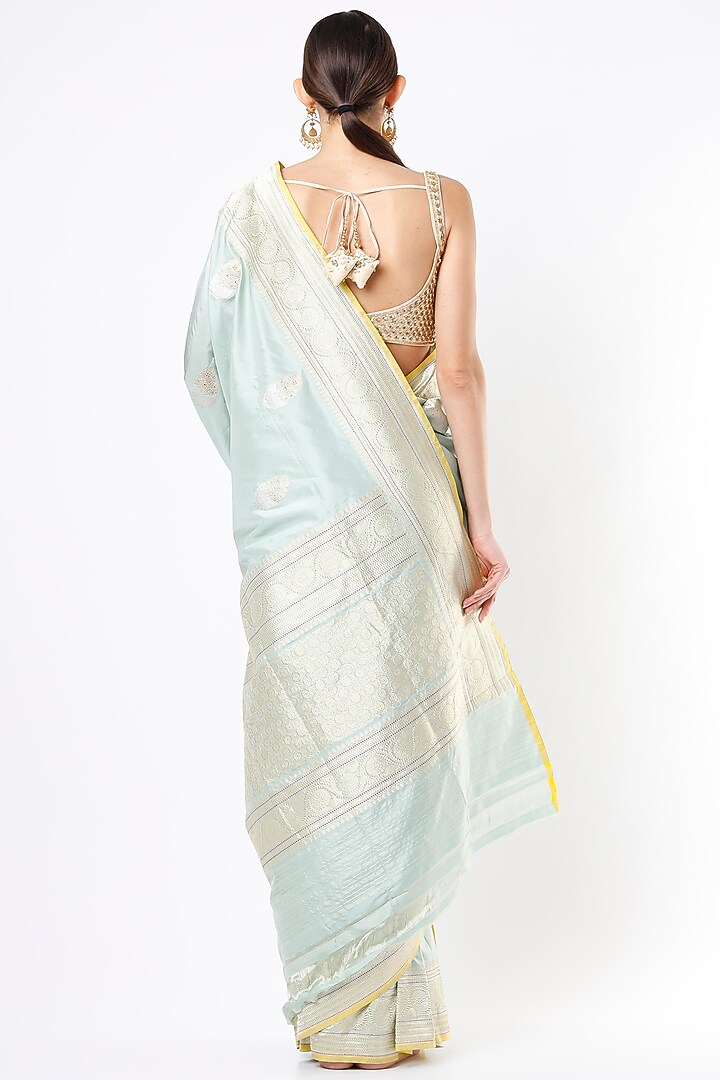 Sea Green Pure Katan Silk Wedding Saree Set by Taba Kashi By Artika Shah at Pernia's Pop Up Shop
