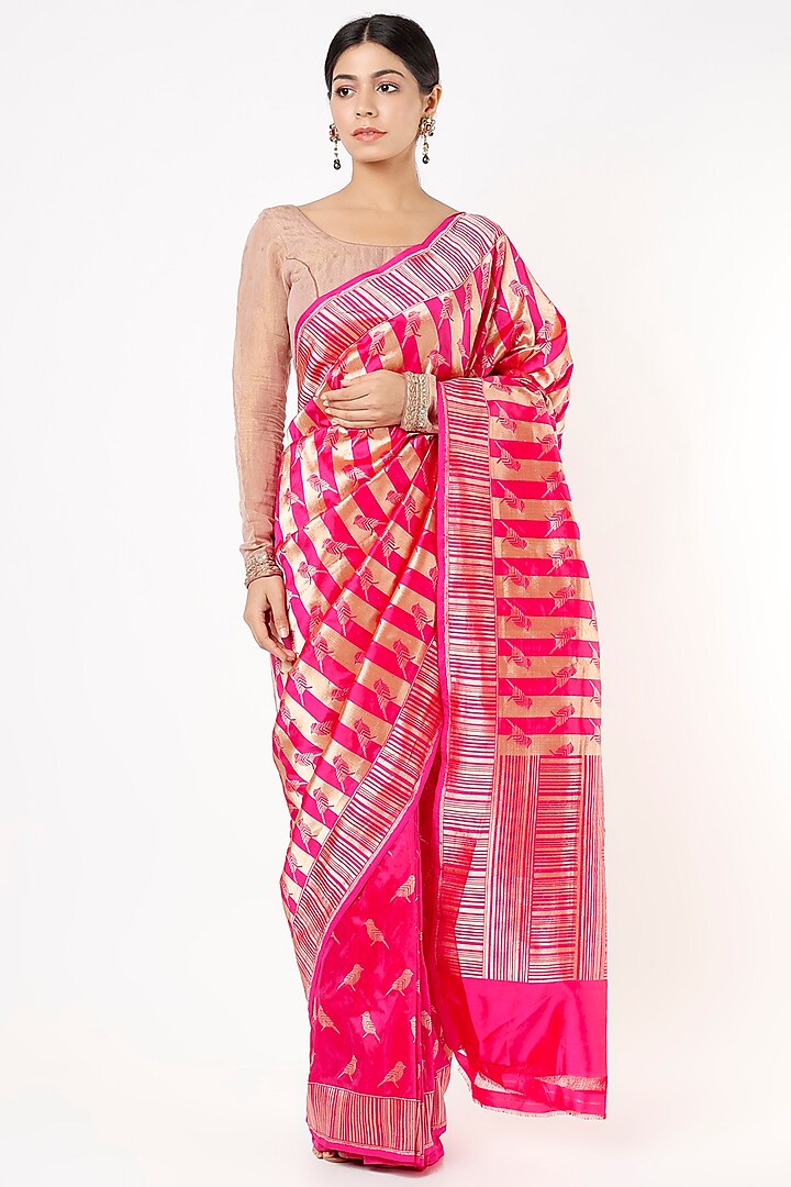 Magenta Striped Saree Set by Taba Kashi By Artika Shah