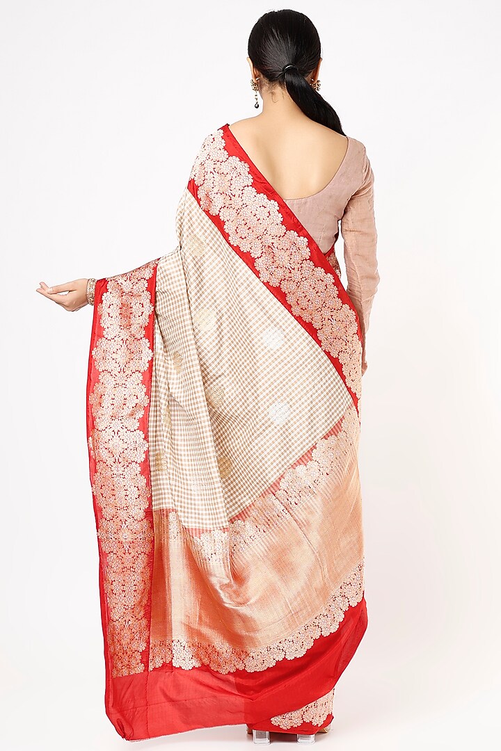 Beige Pure Handloom Katan Silk Wedding Saree Set by Taba Kashi By Artika Shah at Pernia's Pop Up Shop