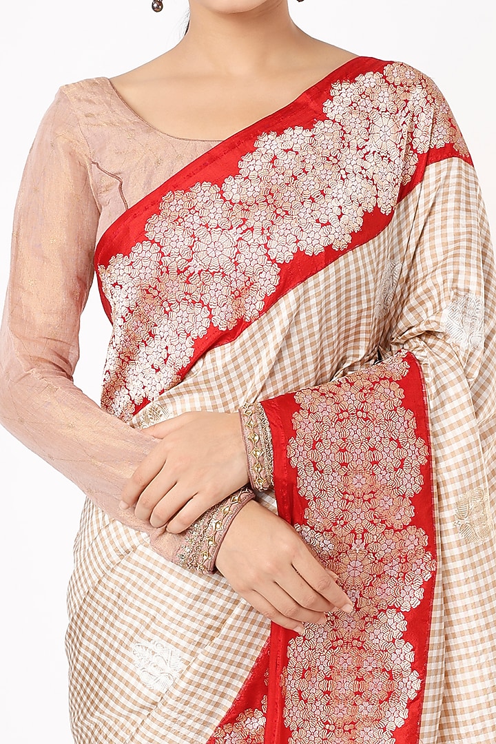 Beige Pure Handloom Katan Silk Wedding Saree Set by Taba Kashi By Artika Shah at Pernia's Pop Up Shop
