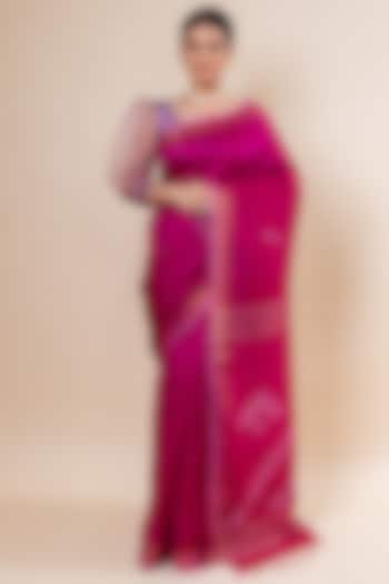 Pink Tussar Silk Saree Set by Taba Kashi By Artika Shah