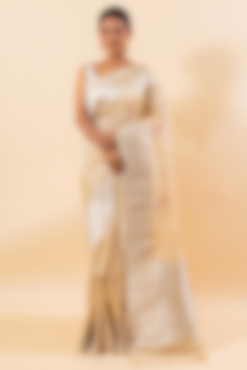 Beige Tussar Silk Handloom Wedding Saree Set by Taba Kashi By Artika Shah at Pernia's Pop Up Shop