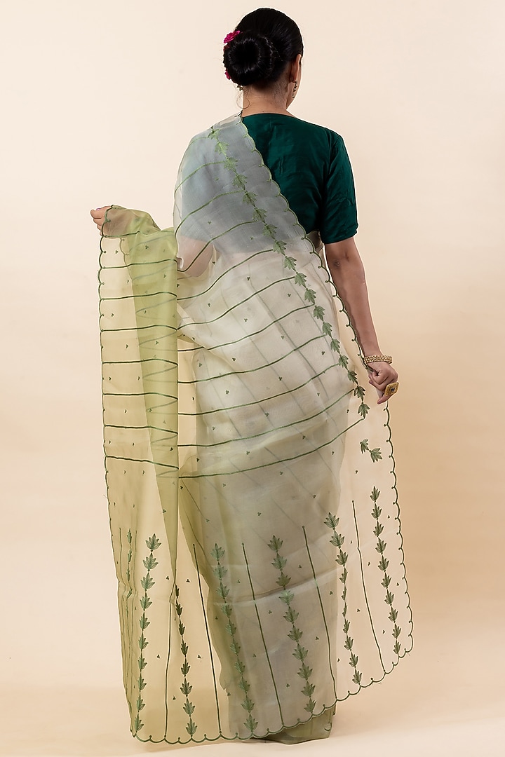 Pista Green Kora Festive Saree Set by Taba Kashi By Artika Shah at Pernia's Pop Up Shop