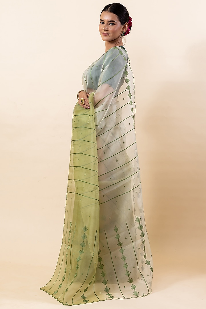 Pista Green Kora Festive Saree Set by Taba Kashi By Artika Shah at Pernia's Pop Up Shop