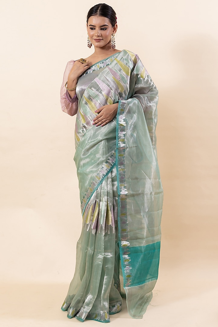 Light Green Pure Tissue Saree Set by Taba Kashi By Artika Shah at Pernia's Pop Up Shop