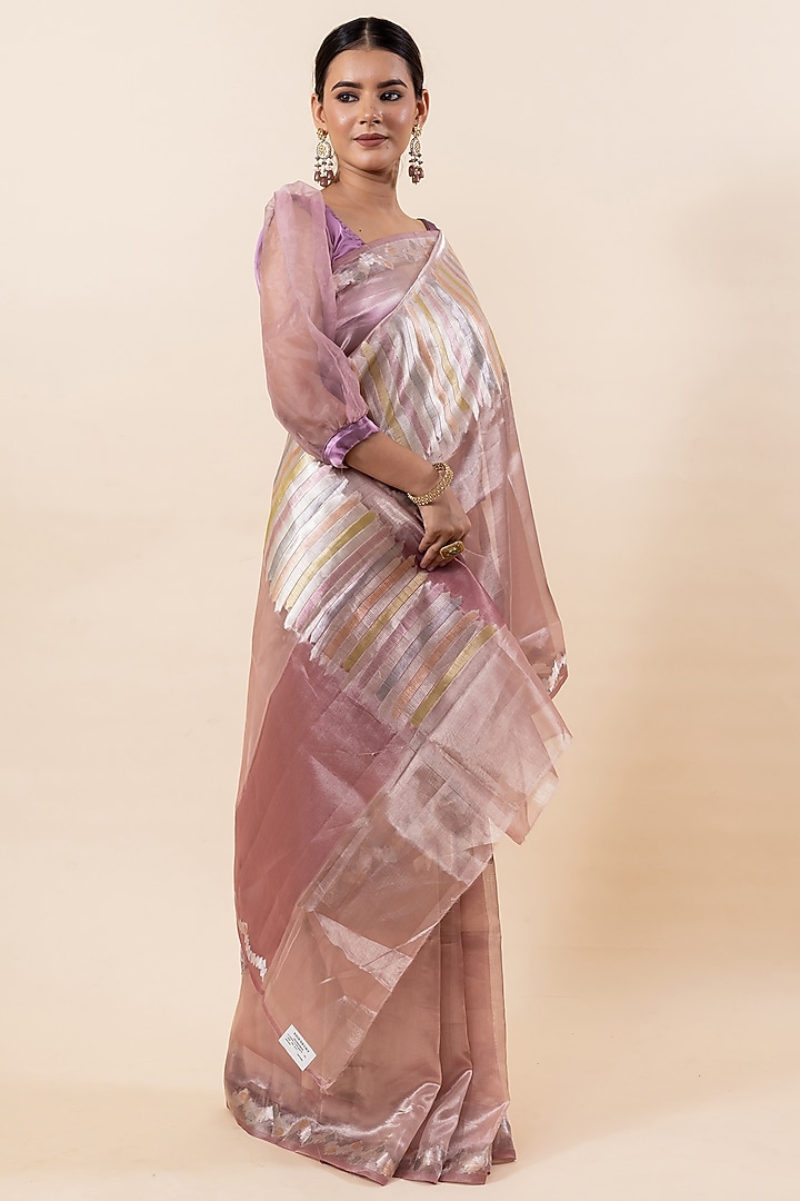 Light Pink Pure Tissue Party Wear Saree Set by Taba Kashi By Artika Shah at Pernia's Pop Up Shop