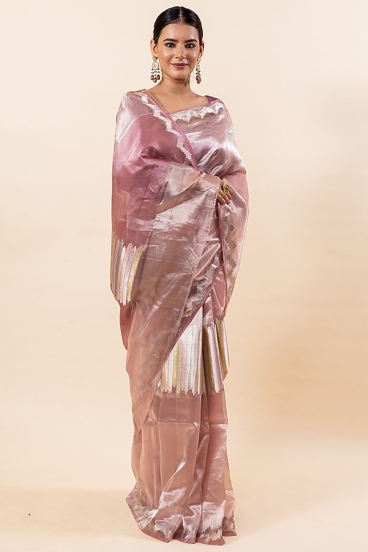 Light Pink Pure Tissue Party Wear Saree Set by Taba Kashi By Artika Shah at Pernia's Pop Up Shop
