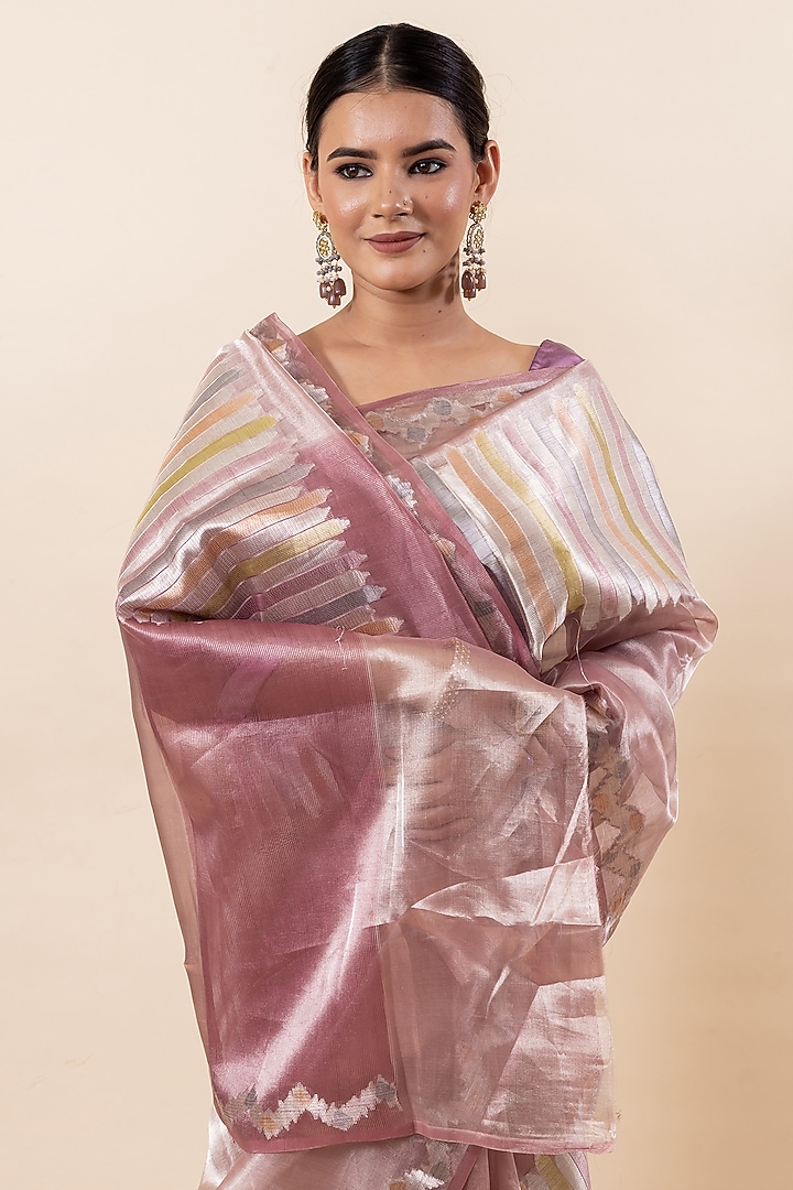 Light Pink Pure Tissue Party Wear Saree Set by Taba Kashi By Artika Shah at Pernia's Pop Up Shop