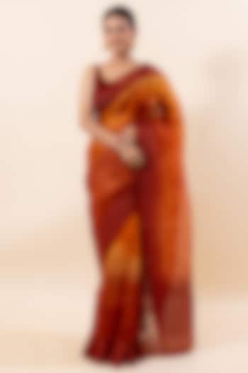 Rust Kora Silk Saree Set by Taba Kashi By Artika Shah