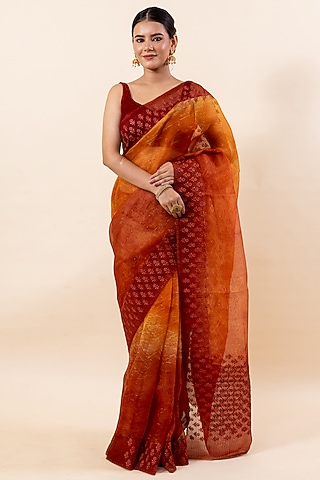 Rust Kora Silk Saree Set by Taba Kashi By Artika Shah