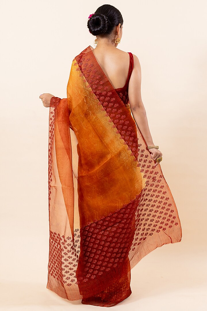 Rust Kora Silk Festive Saree Set by Taba Kashi By Artika Shah at Pernia's Pop Up Shop