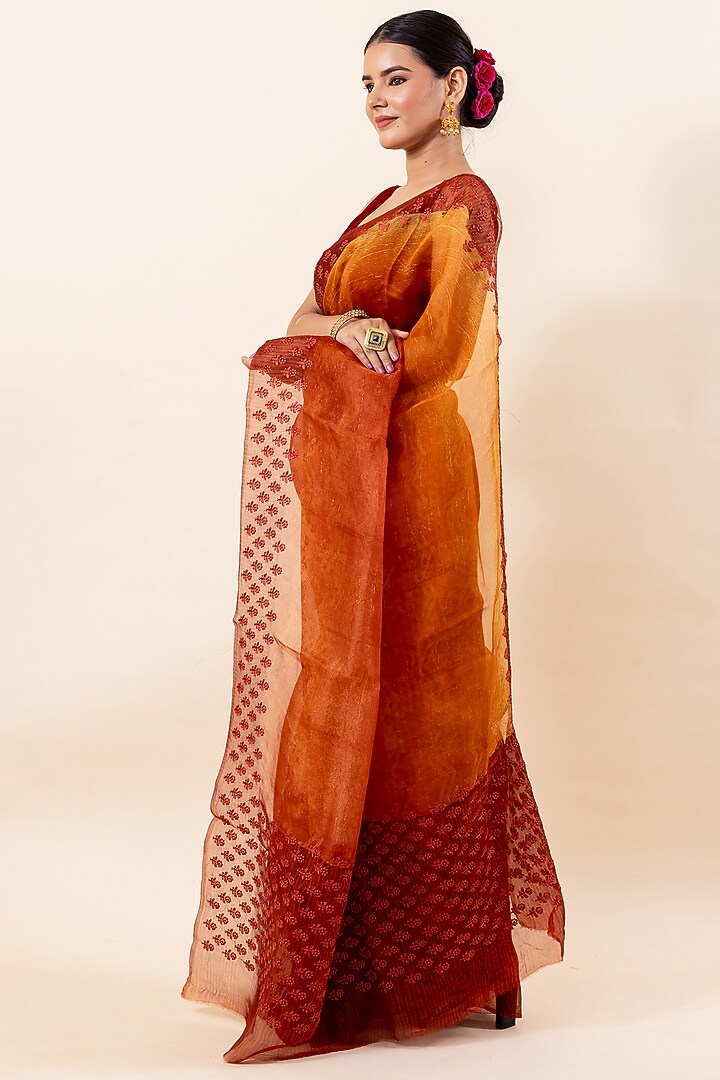 Rust Kora Silk Festive Saree Set by Taba Kashi By Artika Shah at Pernia's Pop Up Shop