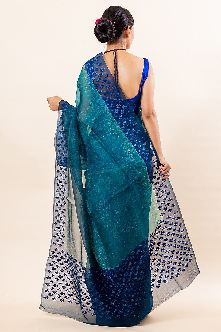 Turquoise Shaded Kora Silk Festive Saree Set by Taba Kashi By Artika Shah at Pernia's Pop Up Shop