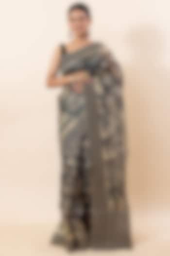 Beige & Grey Kora Silk Saree Set by Taba Kashi By Artika Shah