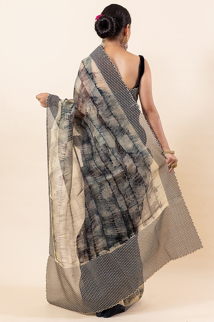 Beige & Grey Kora Silk Festive Saree Set by Taba Kashi By Artika Shah at Pernia's Pop Up Shop