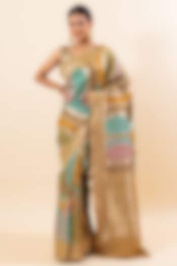 Multi-Colored Tussar Silk Dyed Saree Set by Taba Kashi By Artika Shah
