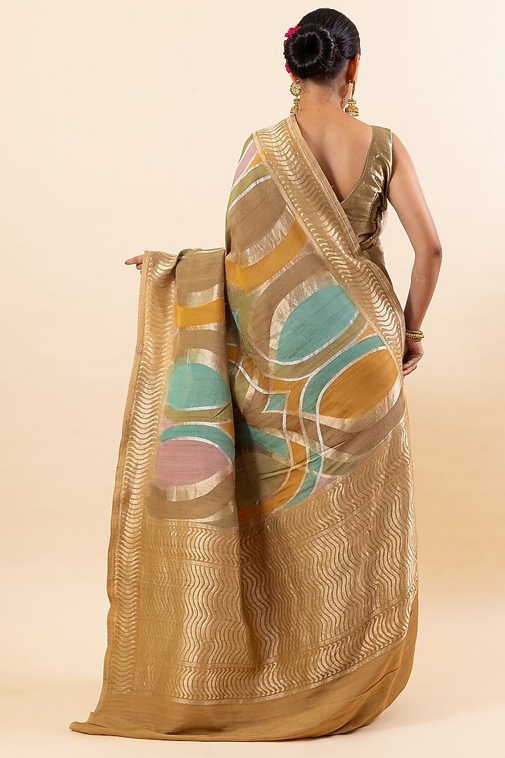 Multi-Colored Tussar Silk Dyed Wedding Saree Set by Taba Kashi By Artika Shah at Pernia's Pop Up Shop