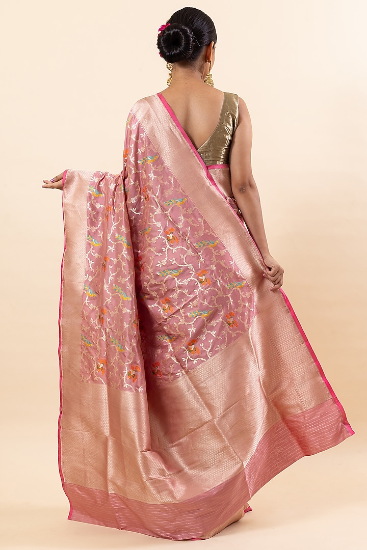 Pink Katan Silk Handloom Wedding Saree Set by Taba Kashi By Artika Shah at Pernia's Pop Up Shop