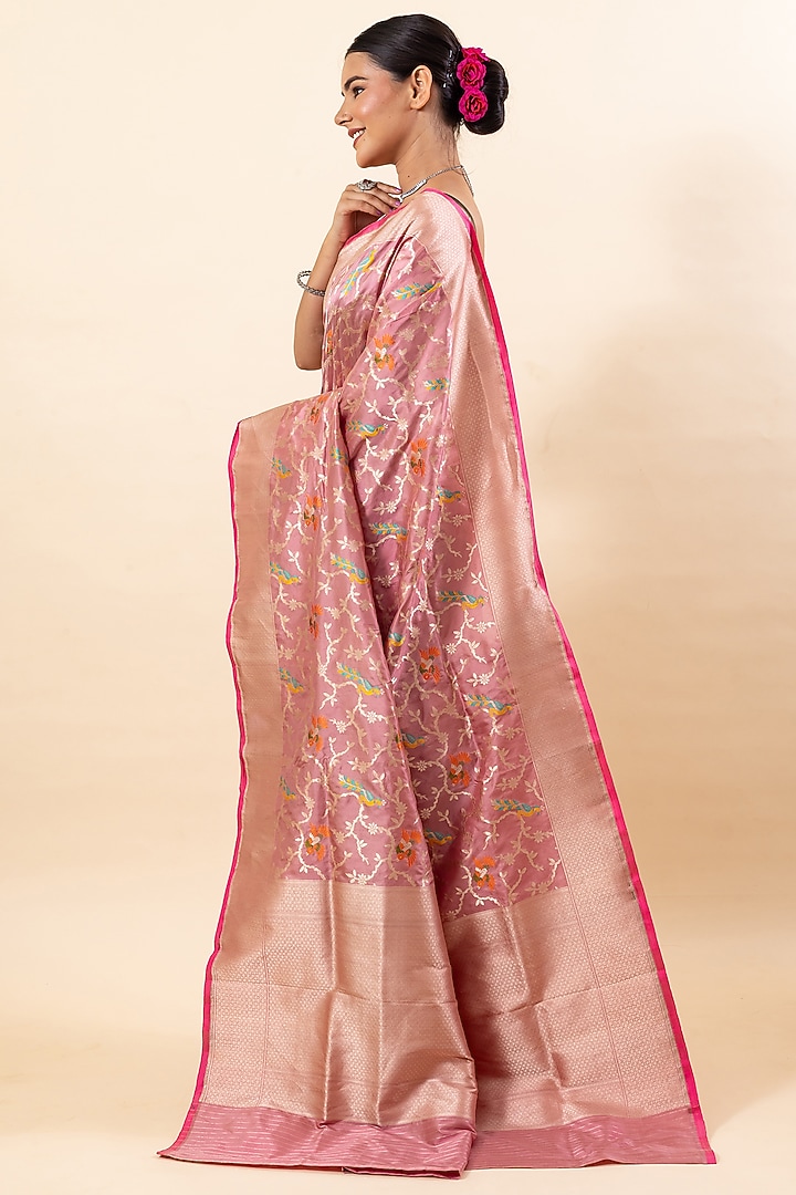 Pink Katan Silk Handloom Wedding Saree Set by Taba Kashi By Artika Shah at Pernia's Pop Up Shop