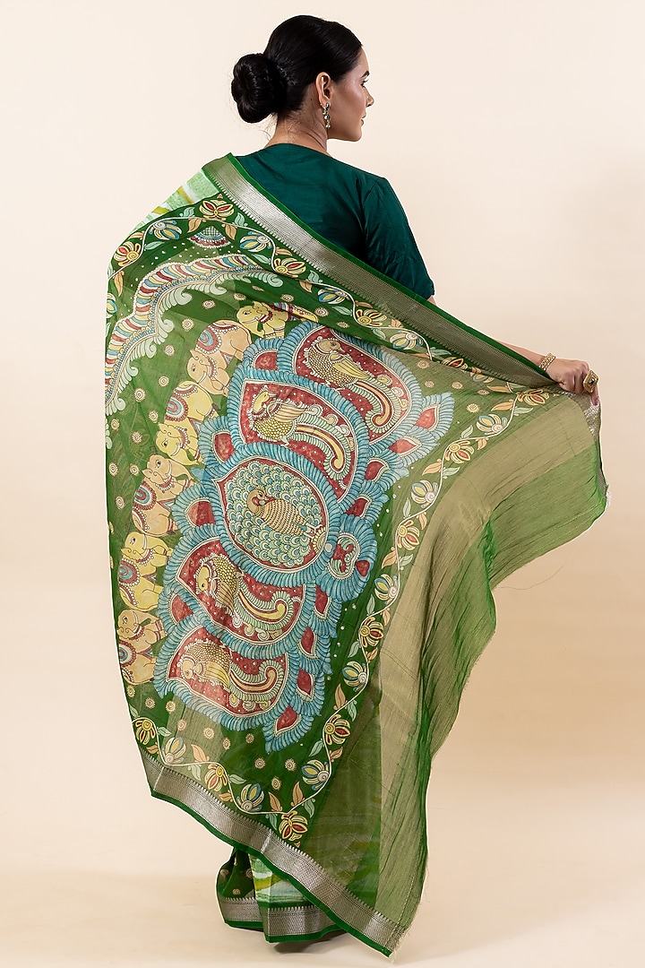 Light Green Chanderi Silk Digital Printed Festive Saree Set by Taba Kashi By Artika Shah at Pernia's Pop Up Shop