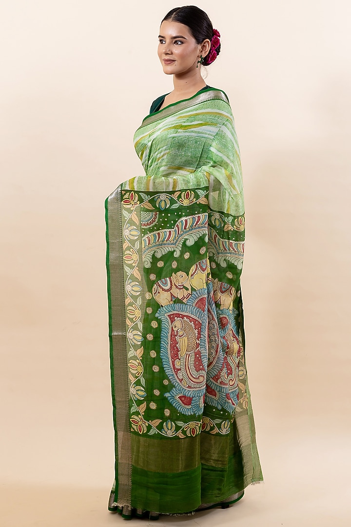 Light Green Chanderi Silk Digital Printed Festive Saree Set by Taba Kashi By Artika Shah at Pernia's Pop Up Shop