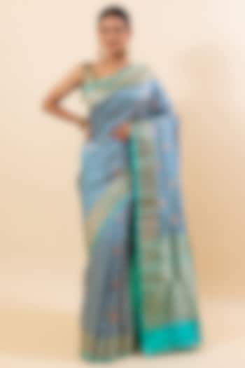 Grey Katan Silk Handloom Saree Set by Taba Kashi By Artika Shah