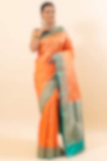 Orange Katan Silk Handloom Saree Set by Taba Kashi By Artika Shah