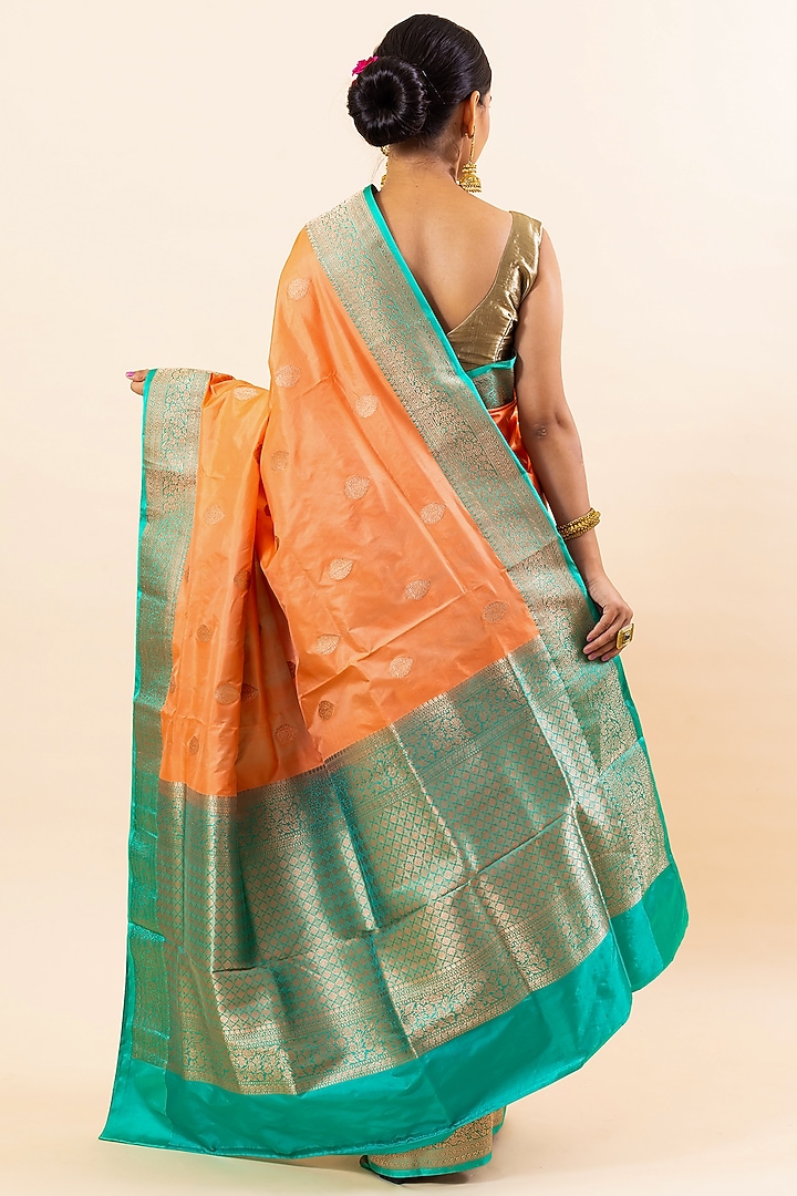Orange Katan Silk Handloom Party Wear Saree Set by Taba Kashi By Artika Shah at Pernia's Pop Up Shop