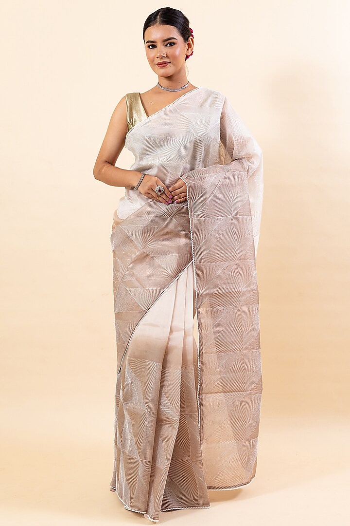 Cream Kora Embroidered Saree Set by Taba Kashi By Artika Shah at Pernia's Pop Up Shop