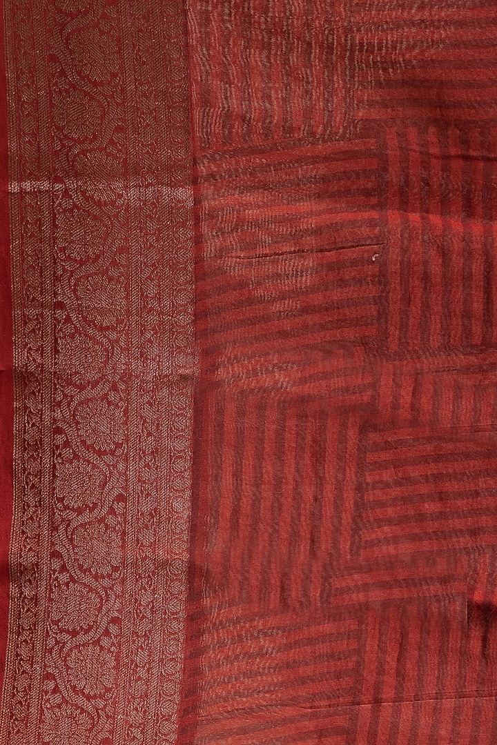 Maroon & Dark Beige Chanderi Silk Festive Saree Set by Taba Kashi By Artika Shah at Pernia's Pop Up Shop