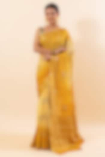 Mustard Crepe Wrinkled Saree Set by Taba Kashi By Artika Shah