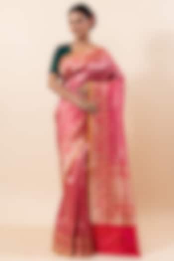 Rani Pink Katan Silk Handloom Saree Set by Taba Kashi By Artika Shah