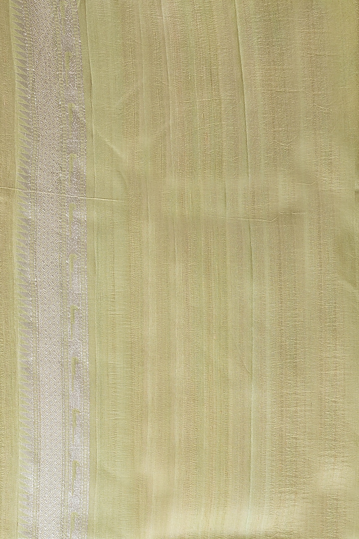 Light Pista Green Pure Tussar Silk Embroidered Wedding Saree Set by Taba Kashi By Artika Shah at Pernia's Pop Up Shop