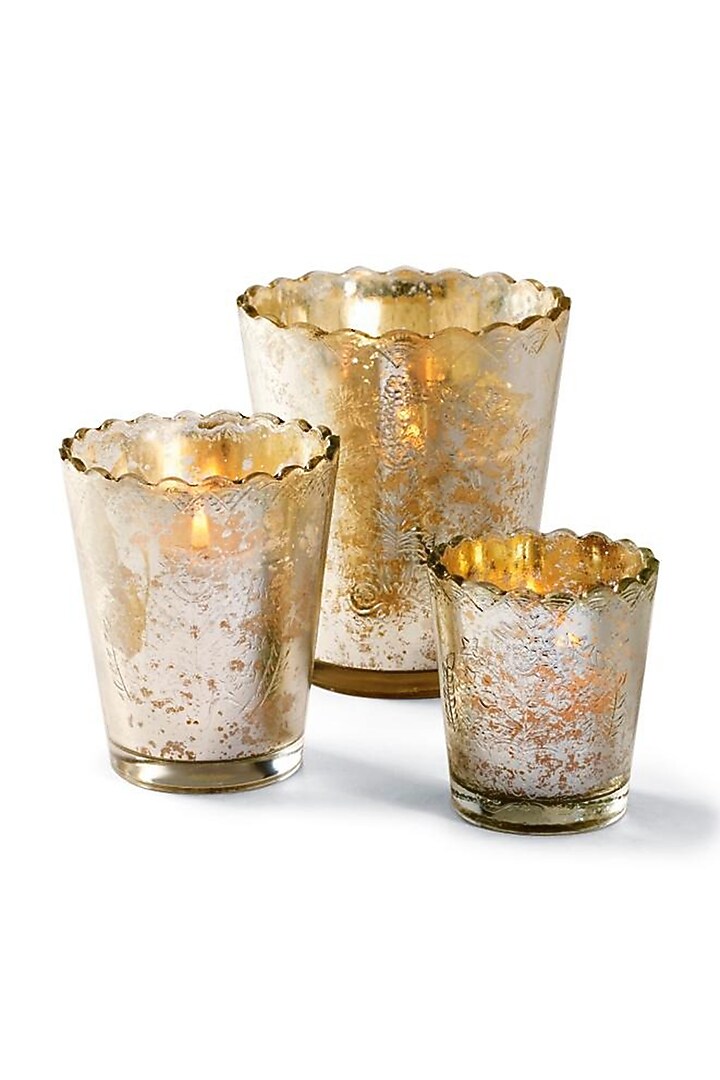 Gold Scalloped Candle Votives (Set of 3) Design by Table Manners at