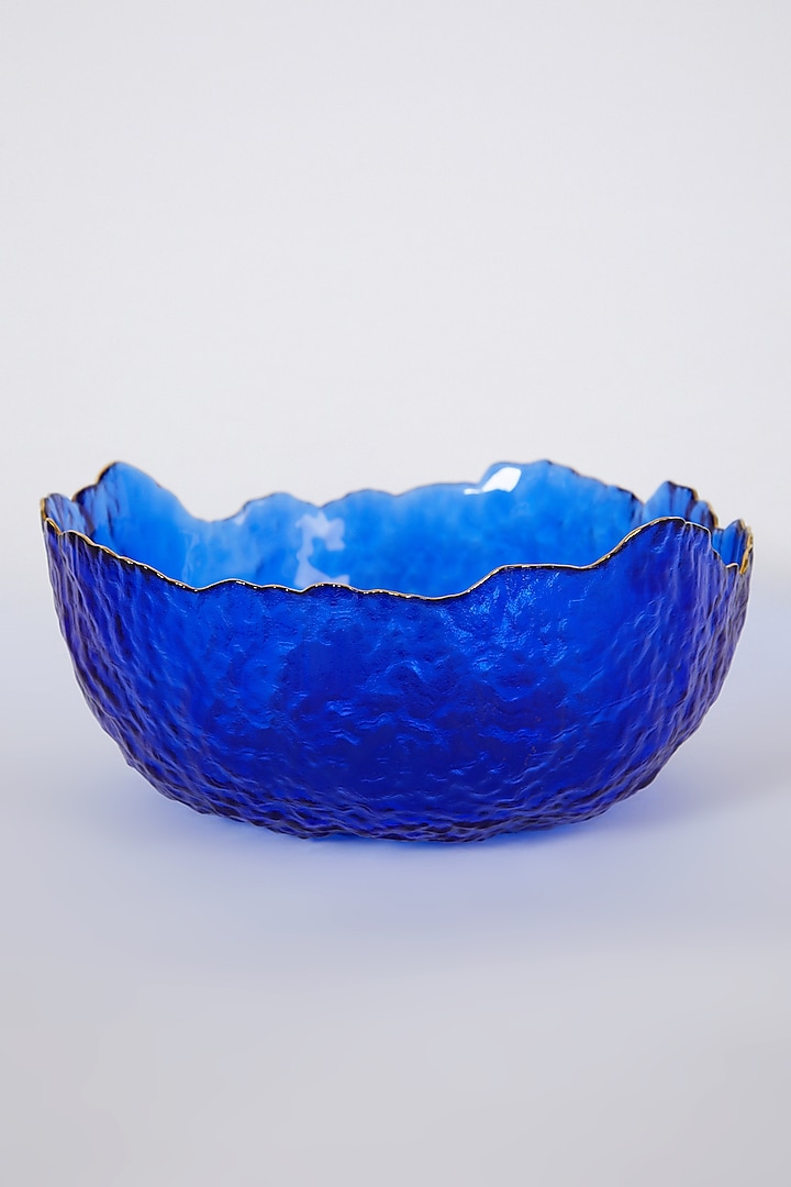 Blue Glass Asymmetrical Dessert Bowl by Table Manners