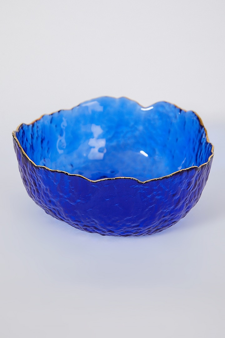 Blue Glass Asymmetrical Fruit Bowl by Table Manners